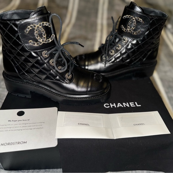 Authentic Chanel Brave Boot 37 Black Calfskin Leather - Picture 10 of 11